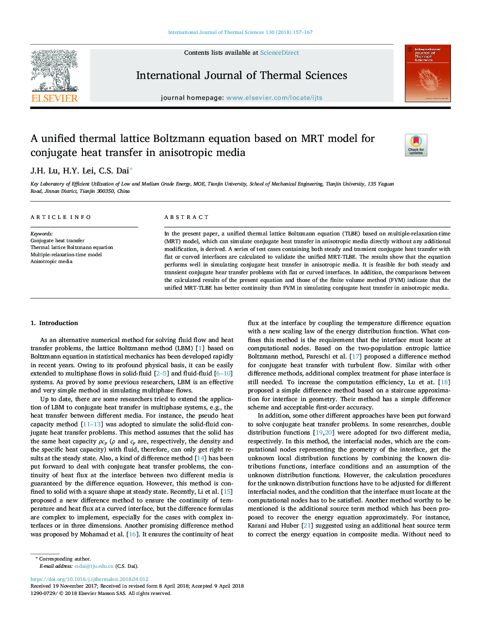 A unified thermal lattice Boltzmann equation based on MRT model for conjugate heat transfer in anisotropic media