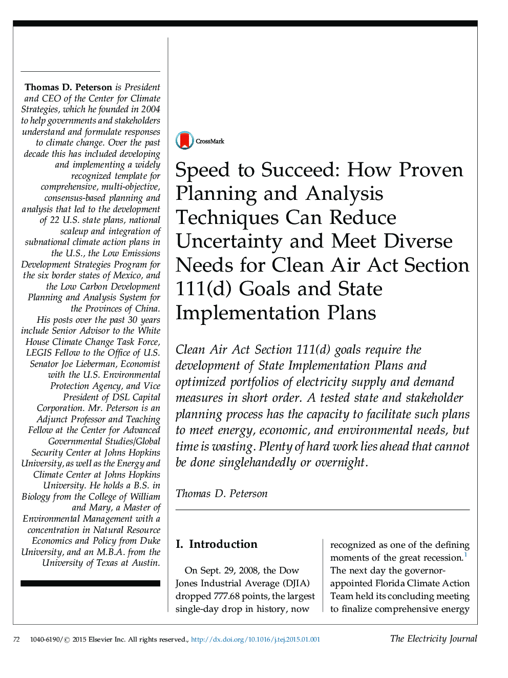 Speed to Succeed: How Proven Planning and Analysis Techniques Can Reduce Uncertainty and Meet Diverse Needs for Clean Air Act Section 111(d) Goals and State Implementation Plans