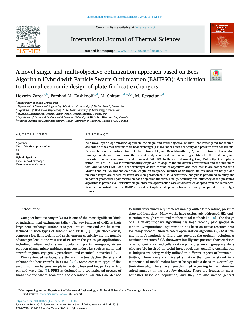 A novel single and multi-objective optimization approach based on Bees Algorithm Hybrid with Particle Swarm Optimization (BAHPSO): Application to thermal-economic design of plate fin heat exchangers