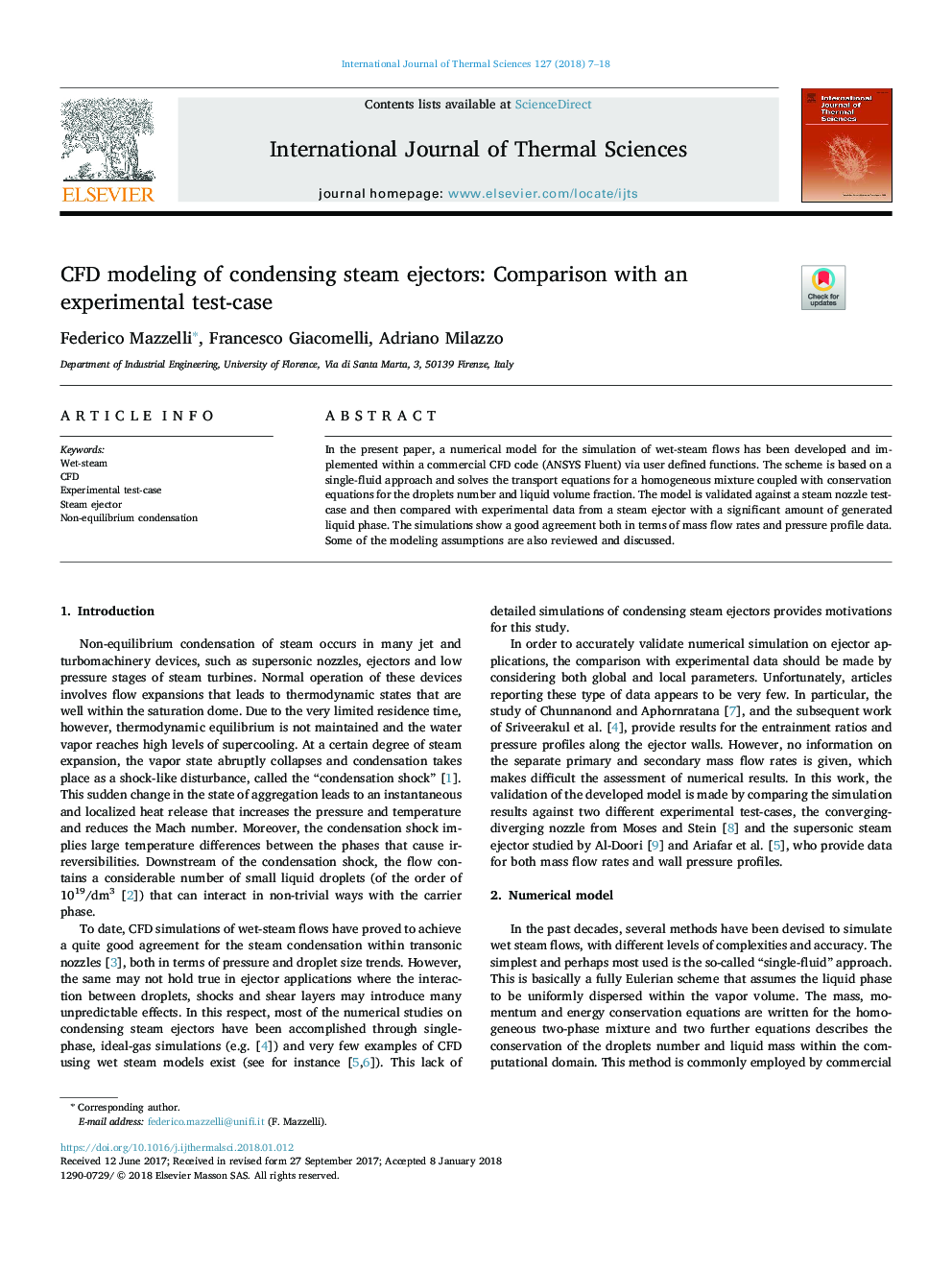 CFD modeling of condensing steam ejectors: Comparison with an experimental test-case