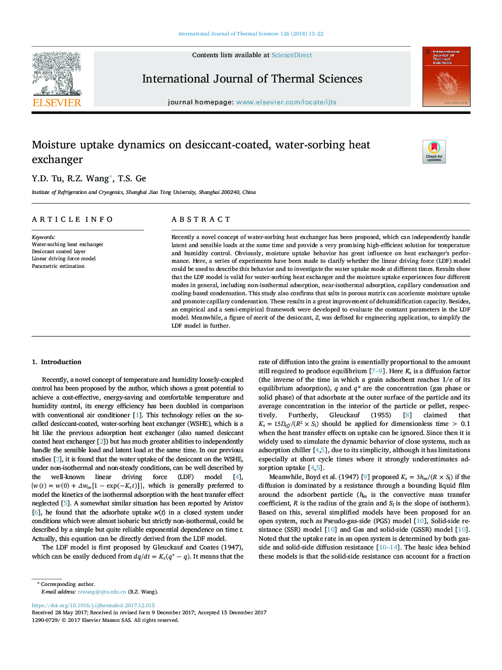 Moisture uptake dynamics on desiccant-coated, water-sorbing heat exchanger