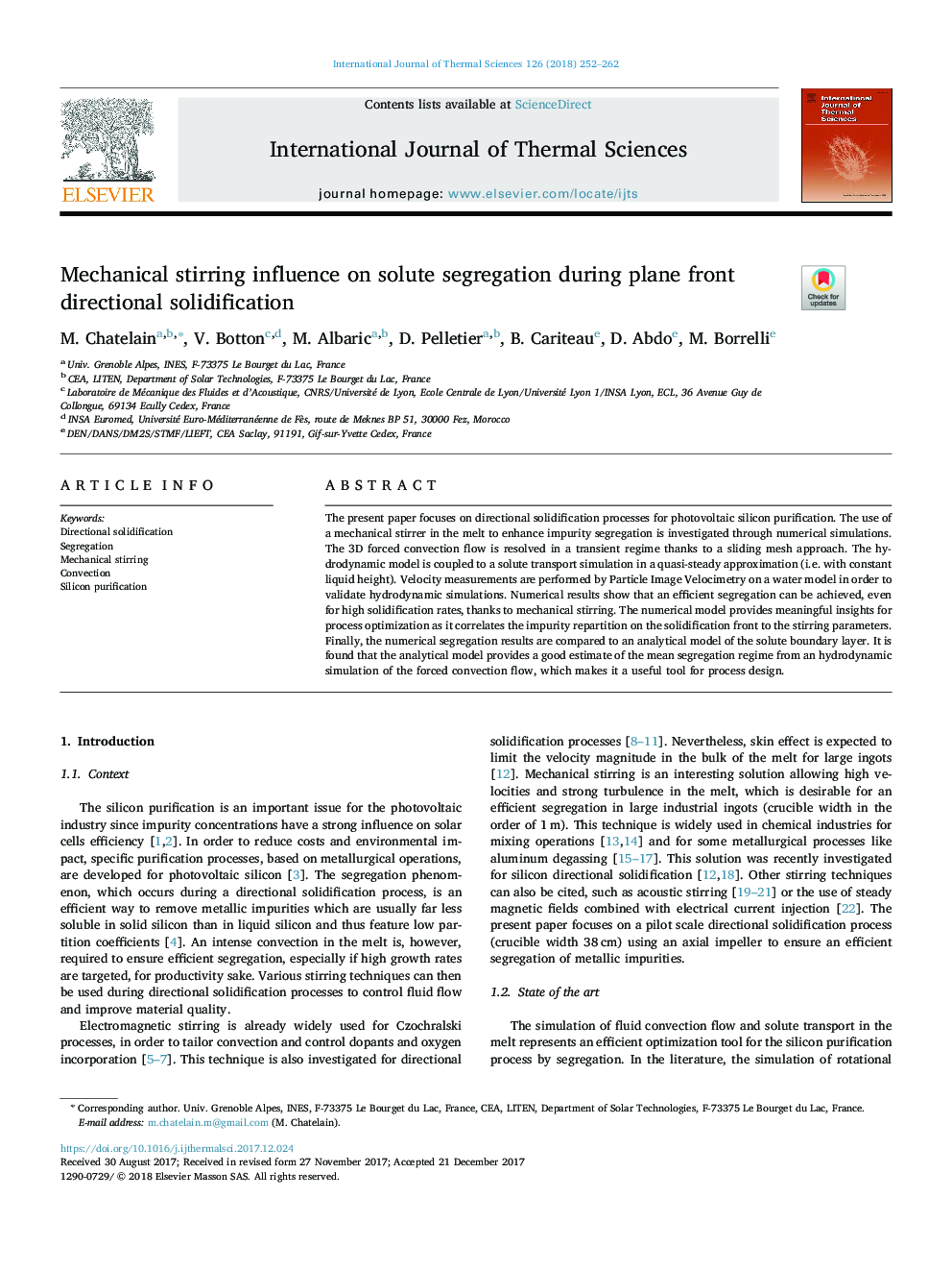 Mechanical stirring influence on solute segregation during plane front directional solidification