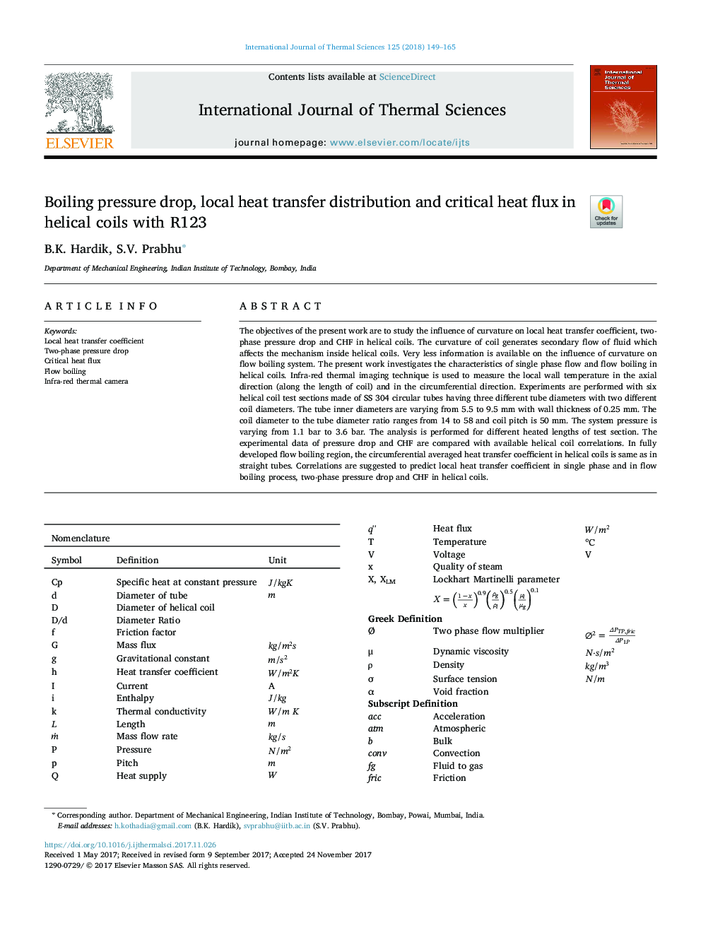 عکس صفحه اول مقاله: Boiling pressure drop, local heat transfer distribution and critical heat flux in helical coils with R123 Boiling pressure drop, local heat transfer distribution and critical heat flux in helical coils with R123