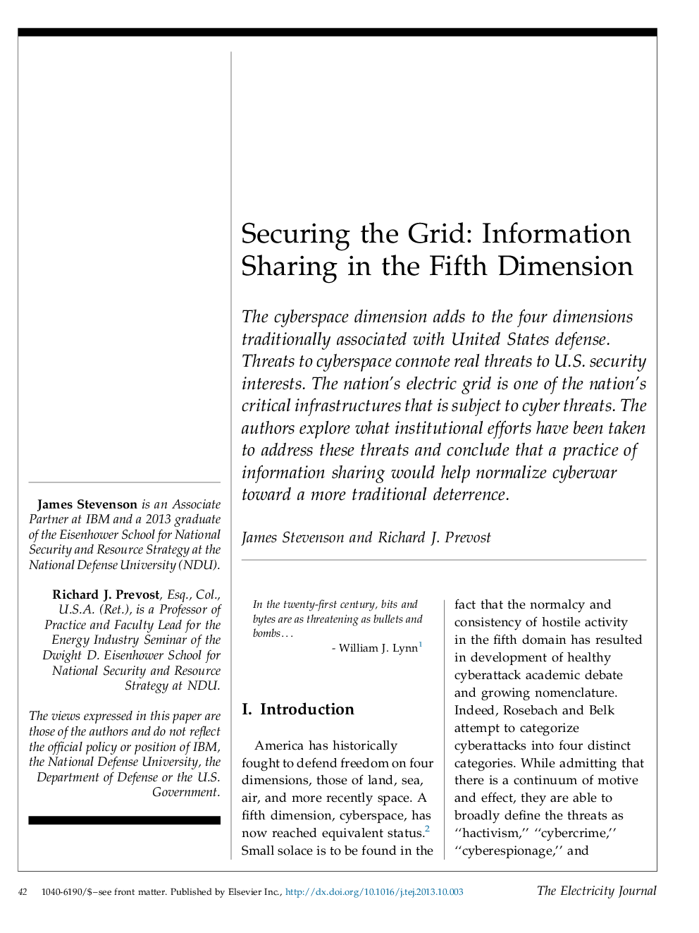 Securing the Grid: Information Sharing in the Fifth Dimension
