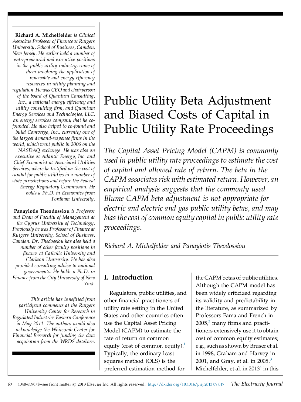 Public Utility Beta Adjustment and Biased Costs of Capital in Public Utility Rate Proceedings