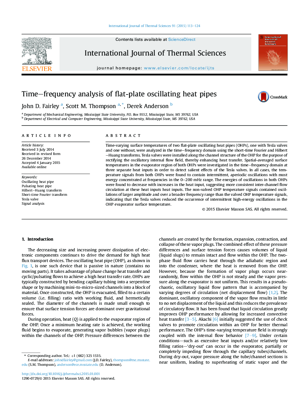 Time-frequency analysis of flat-plate oscillating heat pipes