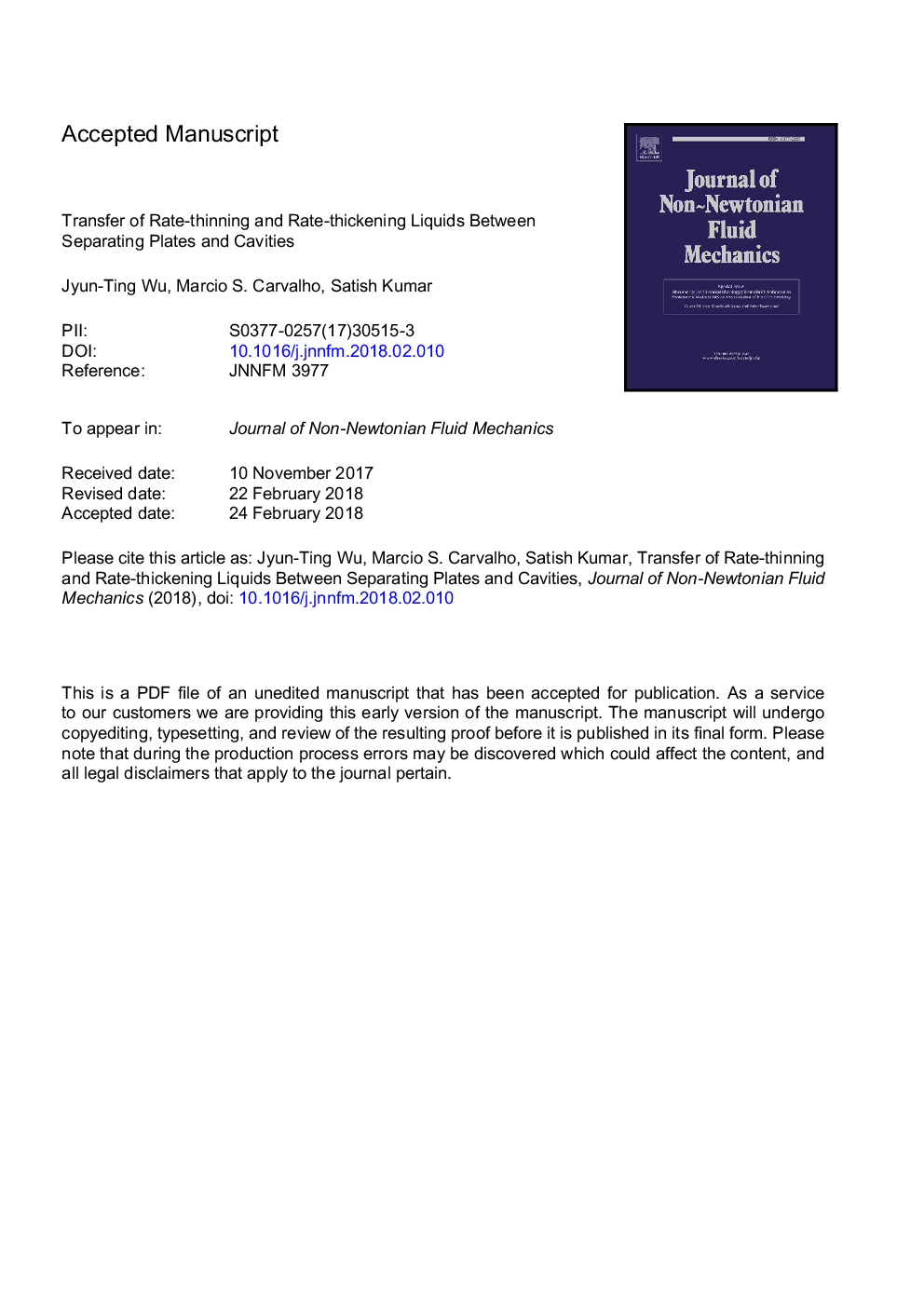 Transfer of rate-thinning and rate-thickening liquids between separating plates and cavities