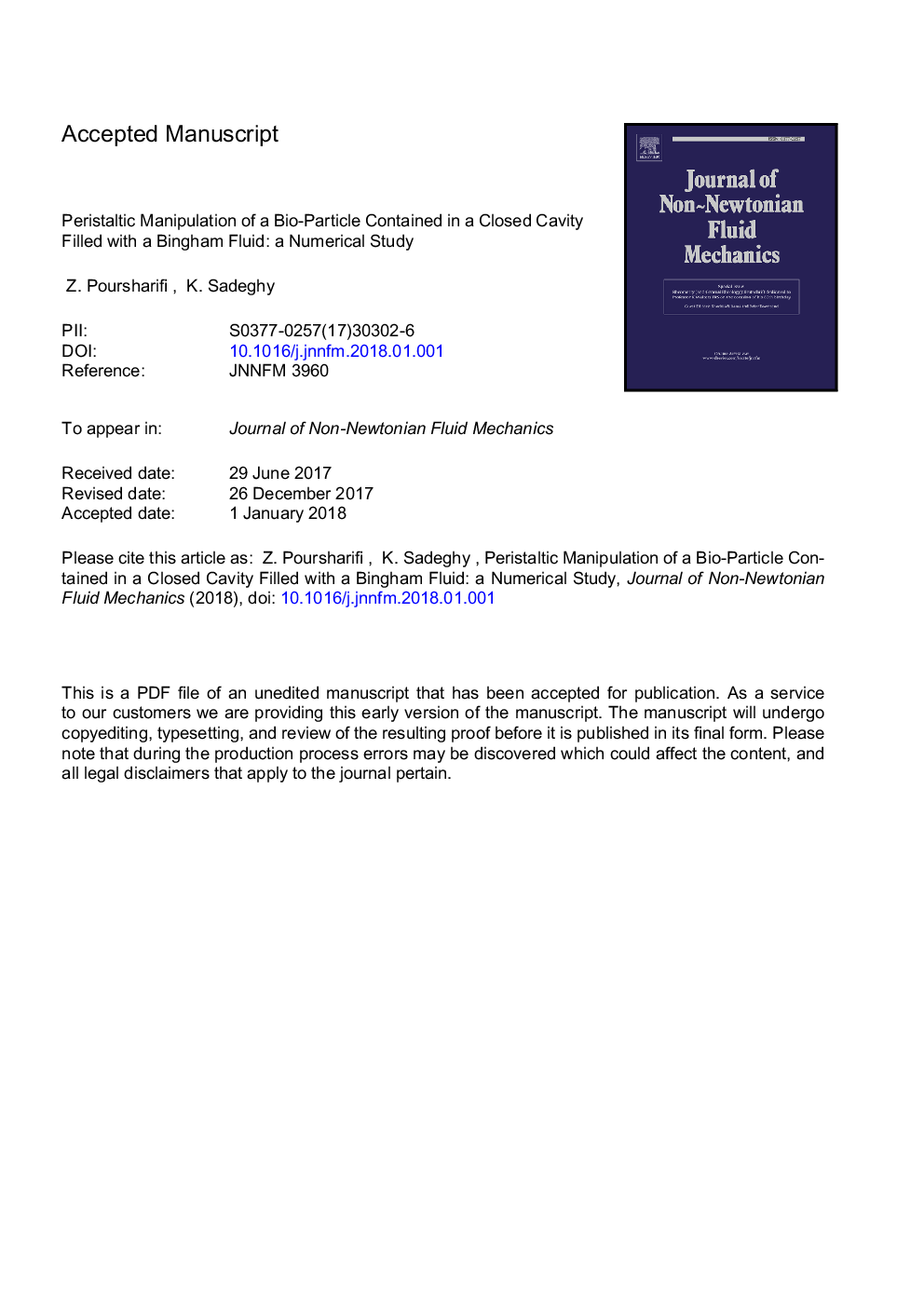 دستکاری پریستالتیک ذرات زیستی موجود در یک حفره بسته پر از یک مایع بینگام: یک مطالعه عددی 