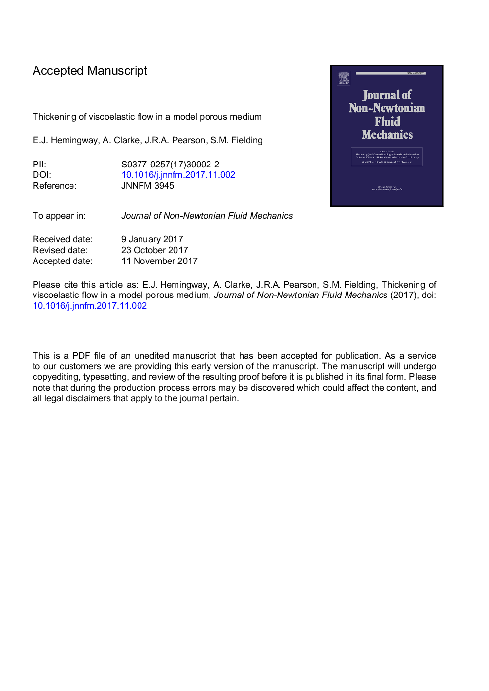 Thickening of viscoelastic flow in a model porous medium