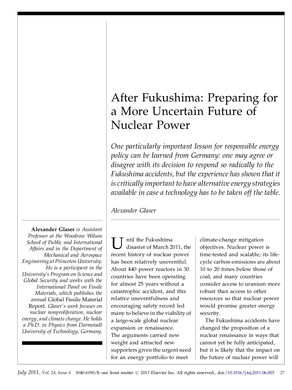 عکس صفحه اول مقاله: After Fukushima: Preparing for a More Uncertain Future of Nuclear Power After Fukushima: Preparing for a More Uncertain Future of Nuclear Power