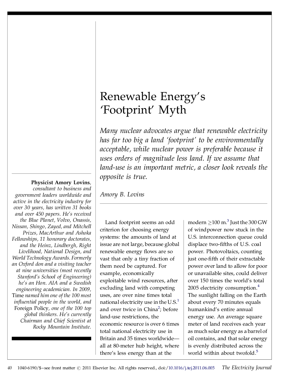 عکس صفحه اول مقاله: Renewable Energy's ‘Footprint’ Myth Renewable Energy's ‘Footprint’ Myth