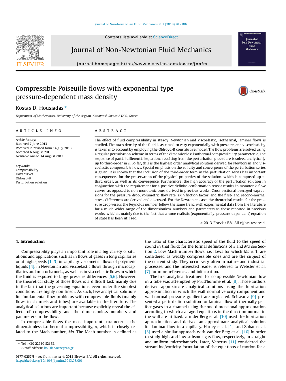 Compressible Poiseuille flows with exponential type pressure-dependent mass density