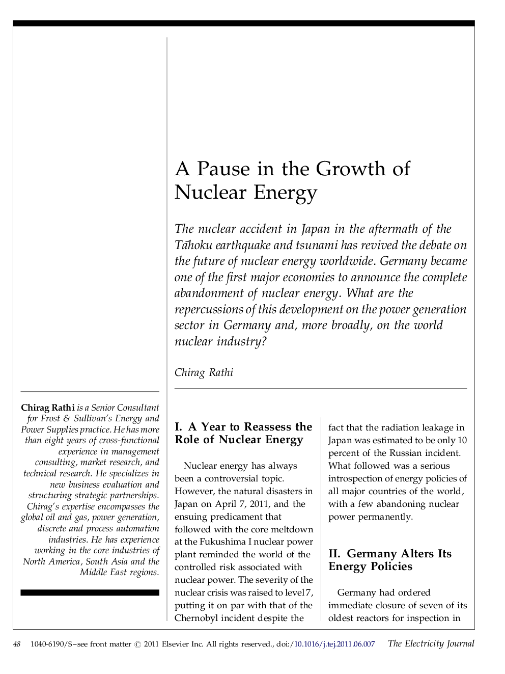 عکس صفحه اول مقاله: A Pause in the Growth of Nuclear Energy A Pause in the Growth of Nuclear Energy