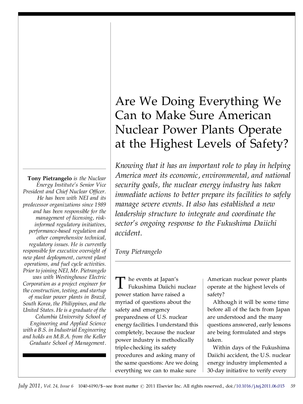 عکس صفحه اول مقاله: Are We Doing Everything We Can to Make Sure American Nuclear Power Plants Operate at the Highest Levels of Safety? Are We Doing Everything We Can to Make Sure American Nuclear Power Plants Operate at the Highest Levels of Safety?