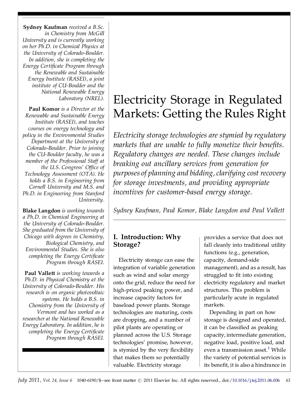 عکس صفحه اول مقاله: Electricity Storage in Regulated Markets: Getting the Rules Right Electricity Storage in Regulated Markets: Getting the Rules Right