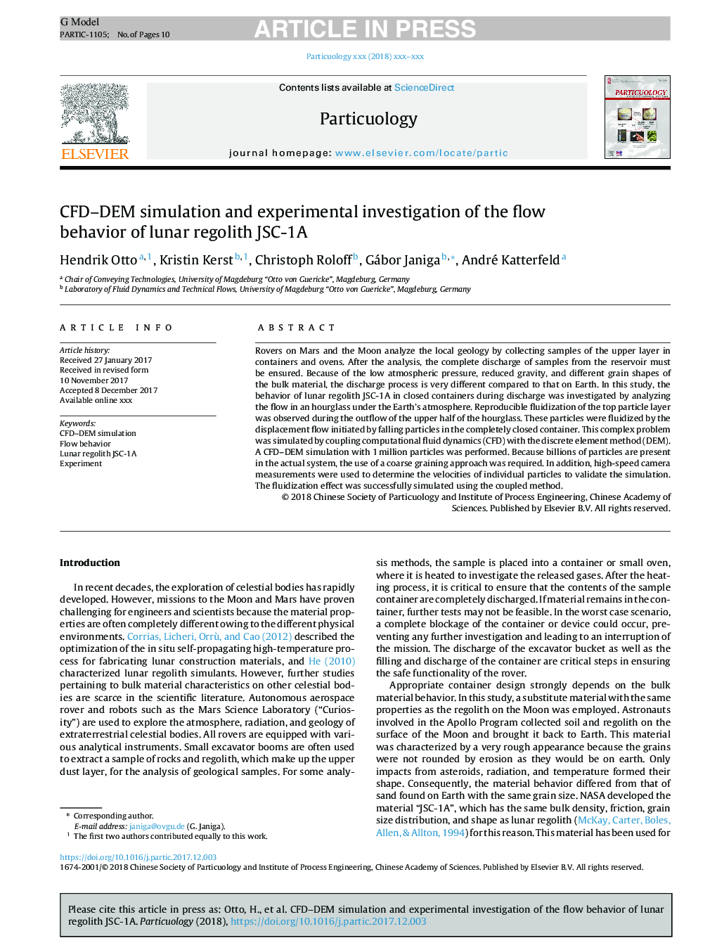 CFD-DEM simulation and experimental investigation of the flow behavior of lunar regolith JSC-1A