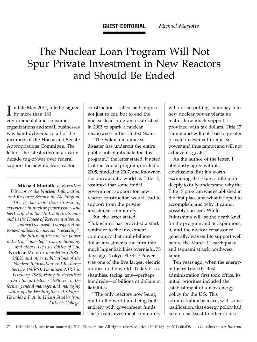 عکس صفحه اول مقاله: The Nuclear Loan Program Will Not Spur Private Investment in New Reactors and Should Be Ended The Nuclear Loan Program Will Not Spur Private Investment in New Reactors and Should Be Ended