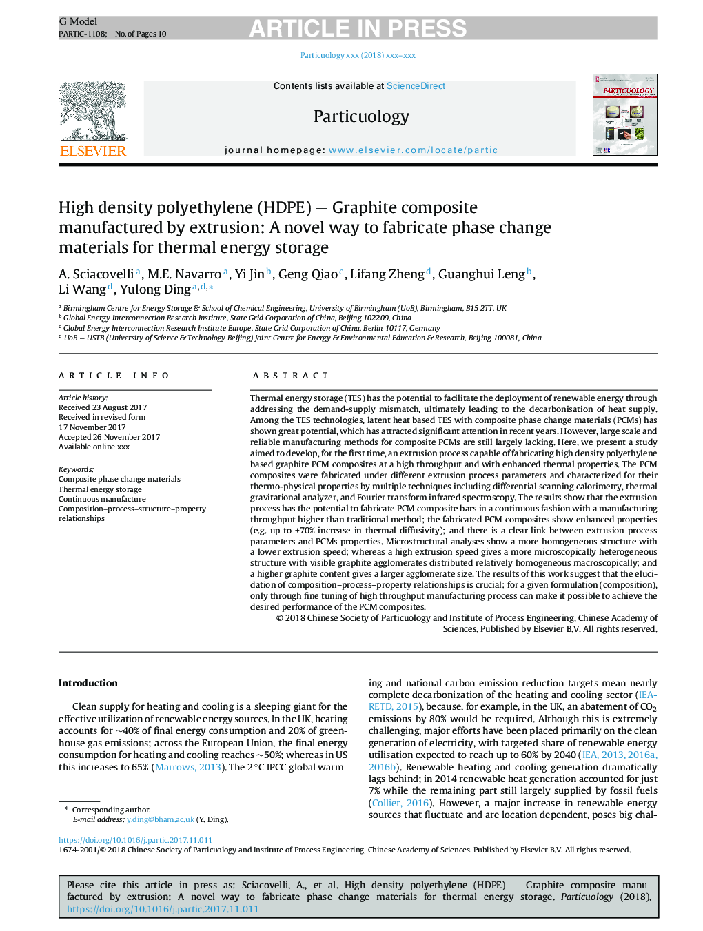 High density polyethylene (HDPE) - Graphite composite manufactured by extrusion: A novel way to fabricate phase change materials for thermal energy storage