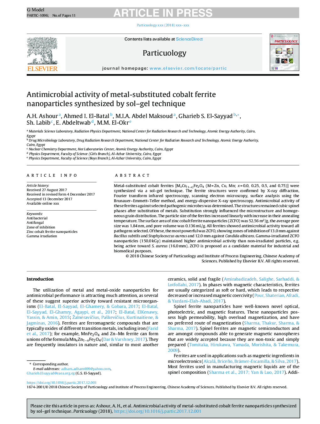 Antimicrobial activity of metal-substituted cobalt ferrite nanoparticles synthesized by sol-gel technique