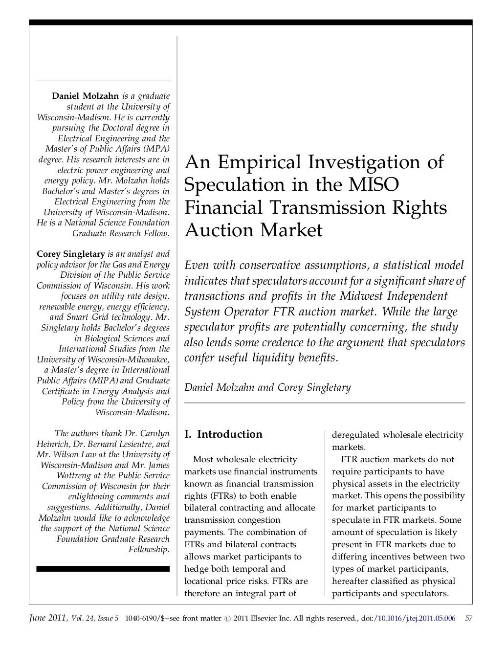 An Empirical Investigation of Speculation in the MISO Financial Transmission Rights Auction Market