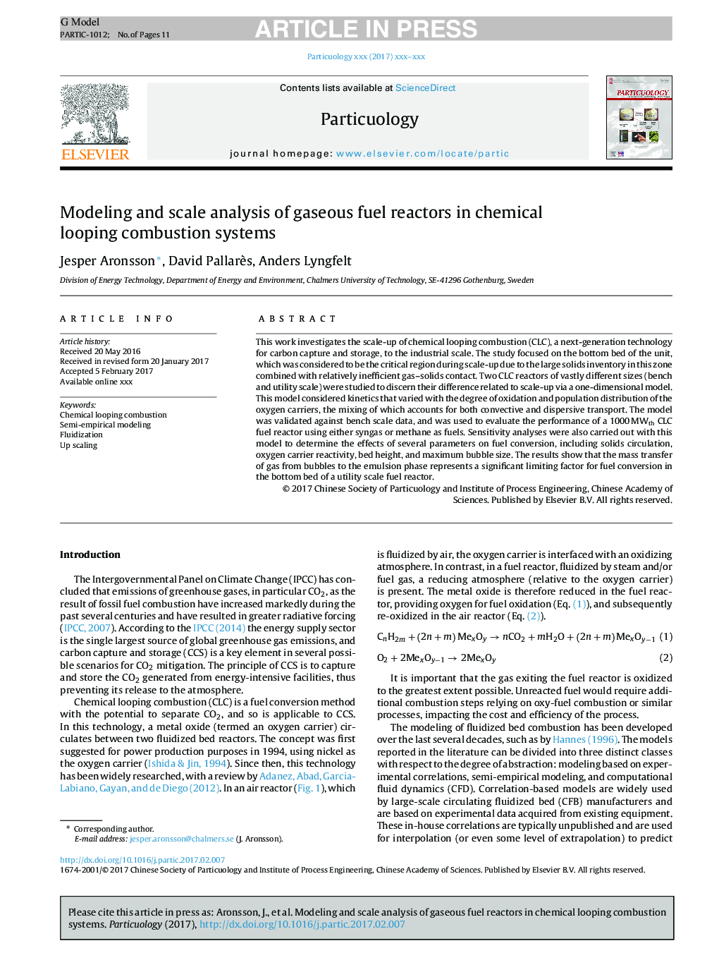 Modeling and scale analysis of gaseous fuel reactors in chemical looping combustion systems