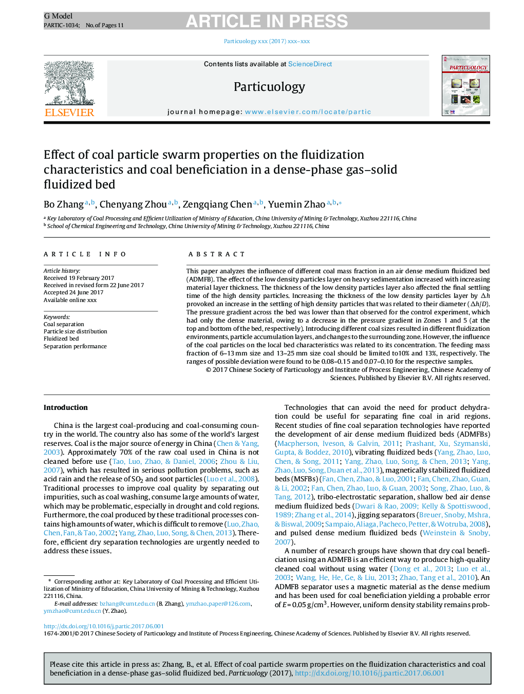 Effect of coal particle swarm properties on the fluidization characteristics and coal beneficiation in a dense-phase gas-solid fluidized bed