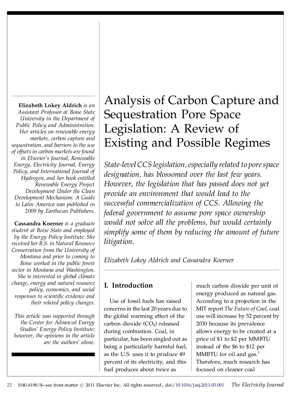 Analysis of Carbon Capture and Sequestration Pore Space Legislation: A Review of Existing and Possible Regimes