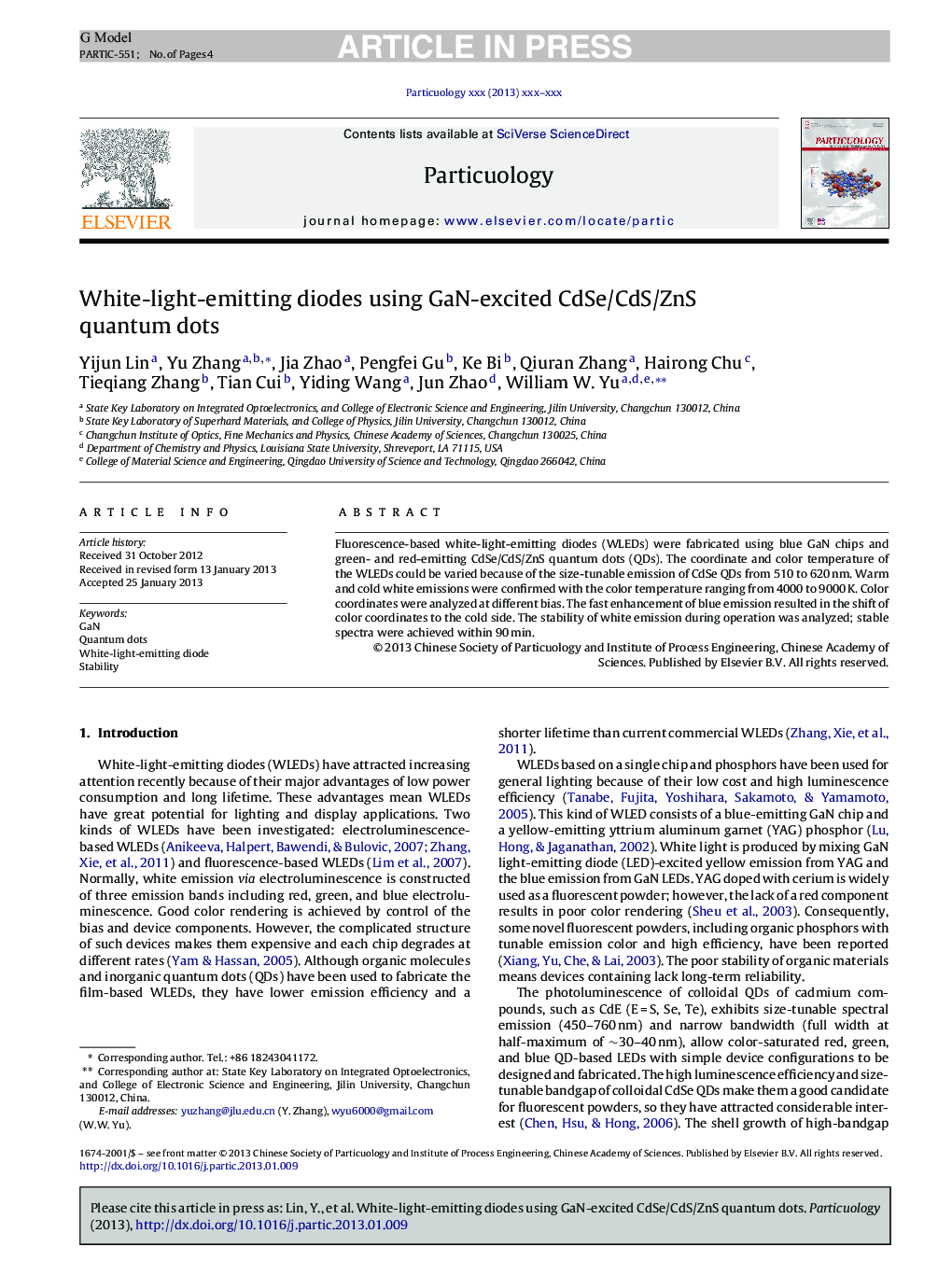 White-light-emitting diodes using GaN-excited CdSe/CdS/ZnS quantum dots