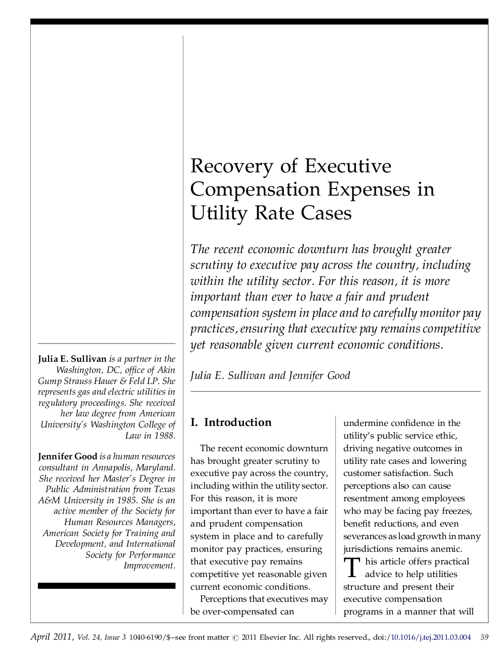 Recovery of Executive Compensation Expenses in Utility Rate Cases