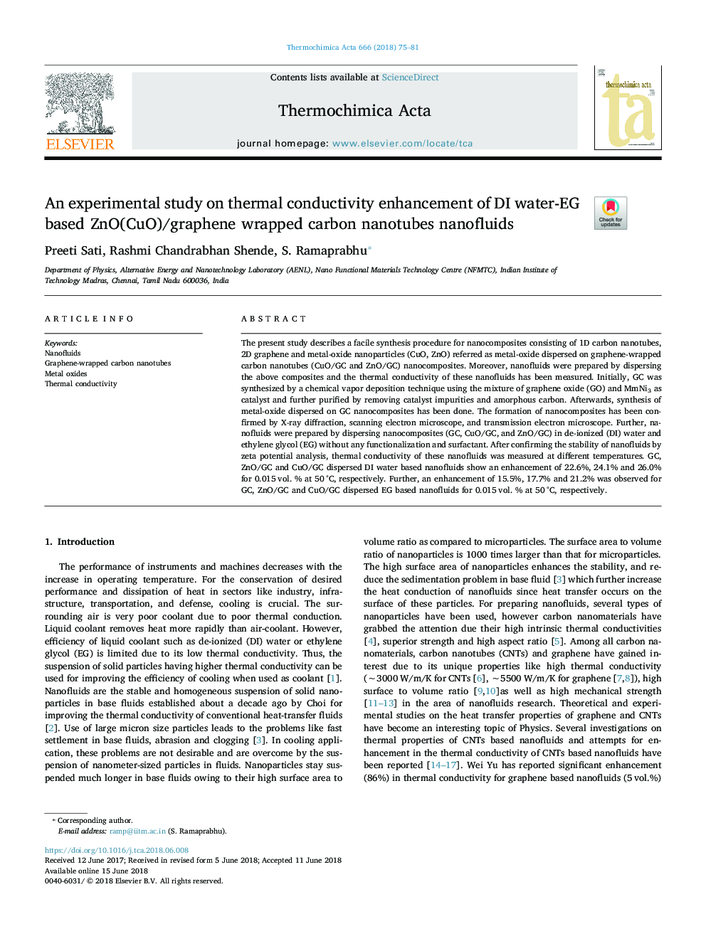 An experimental study on thermal conductivity enhancement of DI water-EG based ZnO(CuO)/graphene wrapped carbon nanotubes nanofluids