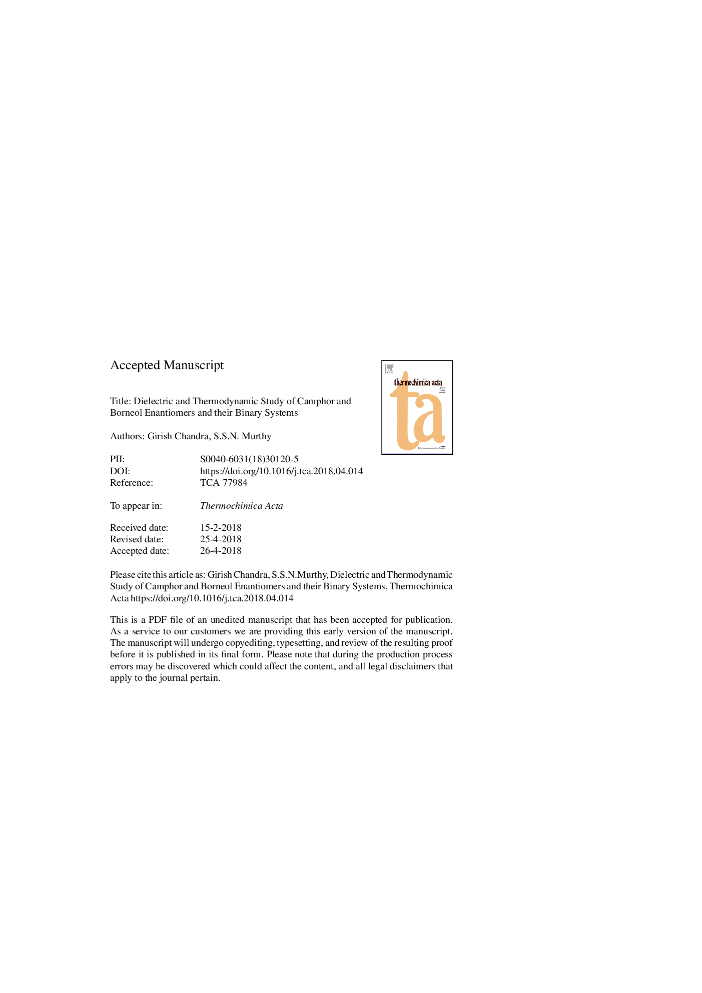 Dielectric and thermodynamic study of camphor and borneol enantiomers and their binary systems