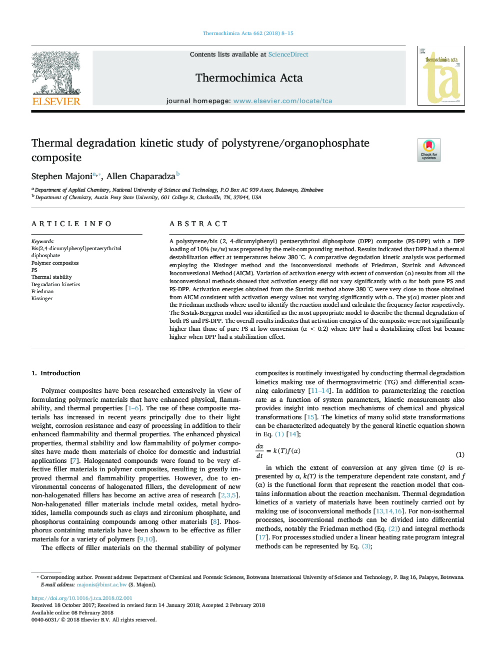مطالعه جنبشی ترمودرانی کامپوزیت پلی استایرن / ارگانوفسفره 