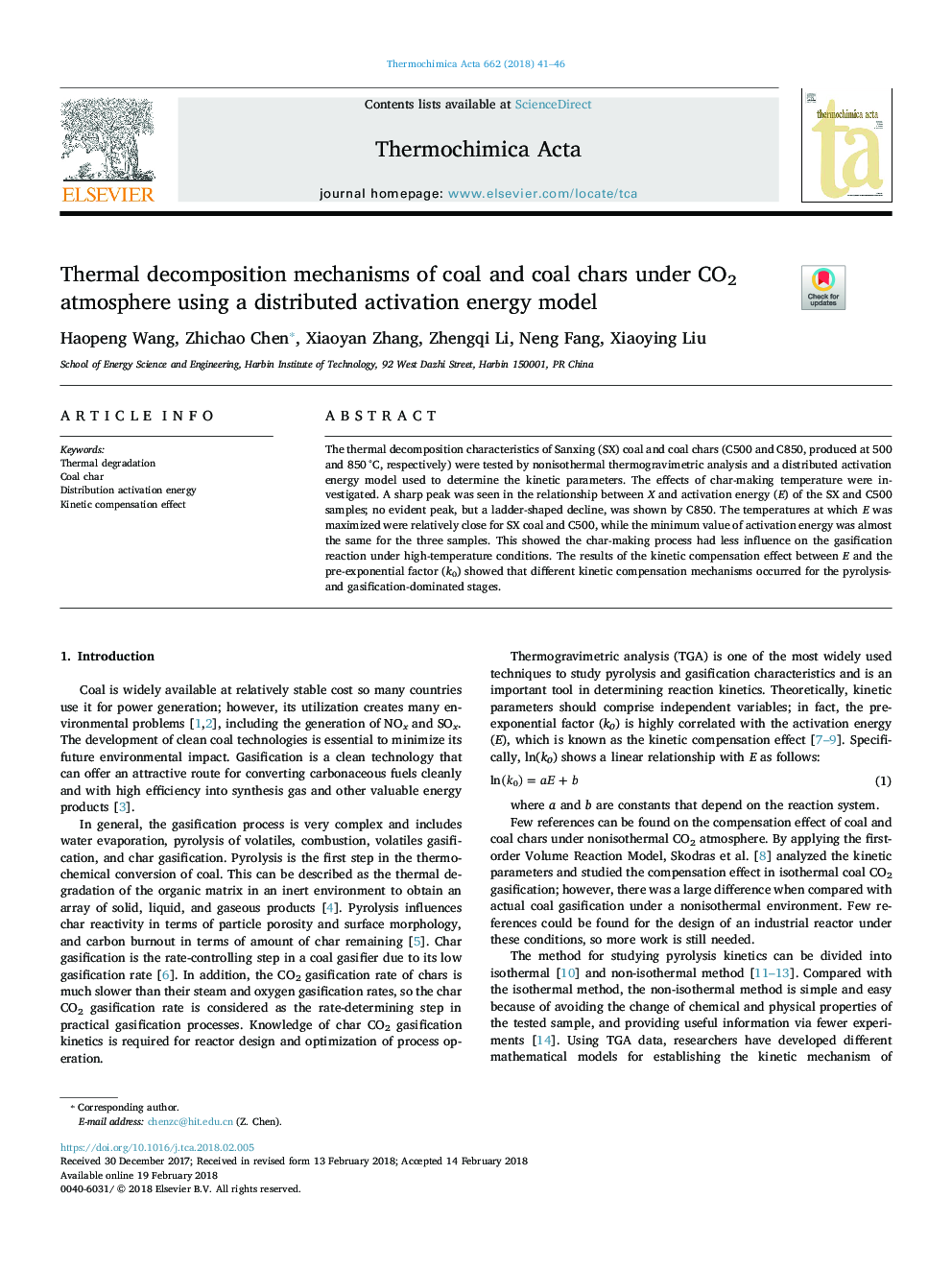 Thermal decomposition mechanisms of coal and coal chars under CO2 atmosphere using a distributed activation energy model