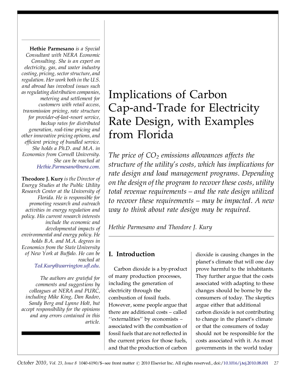Implications of Carbon Cap-and-Trade for Electricity Rate Design, with Examples from Florida