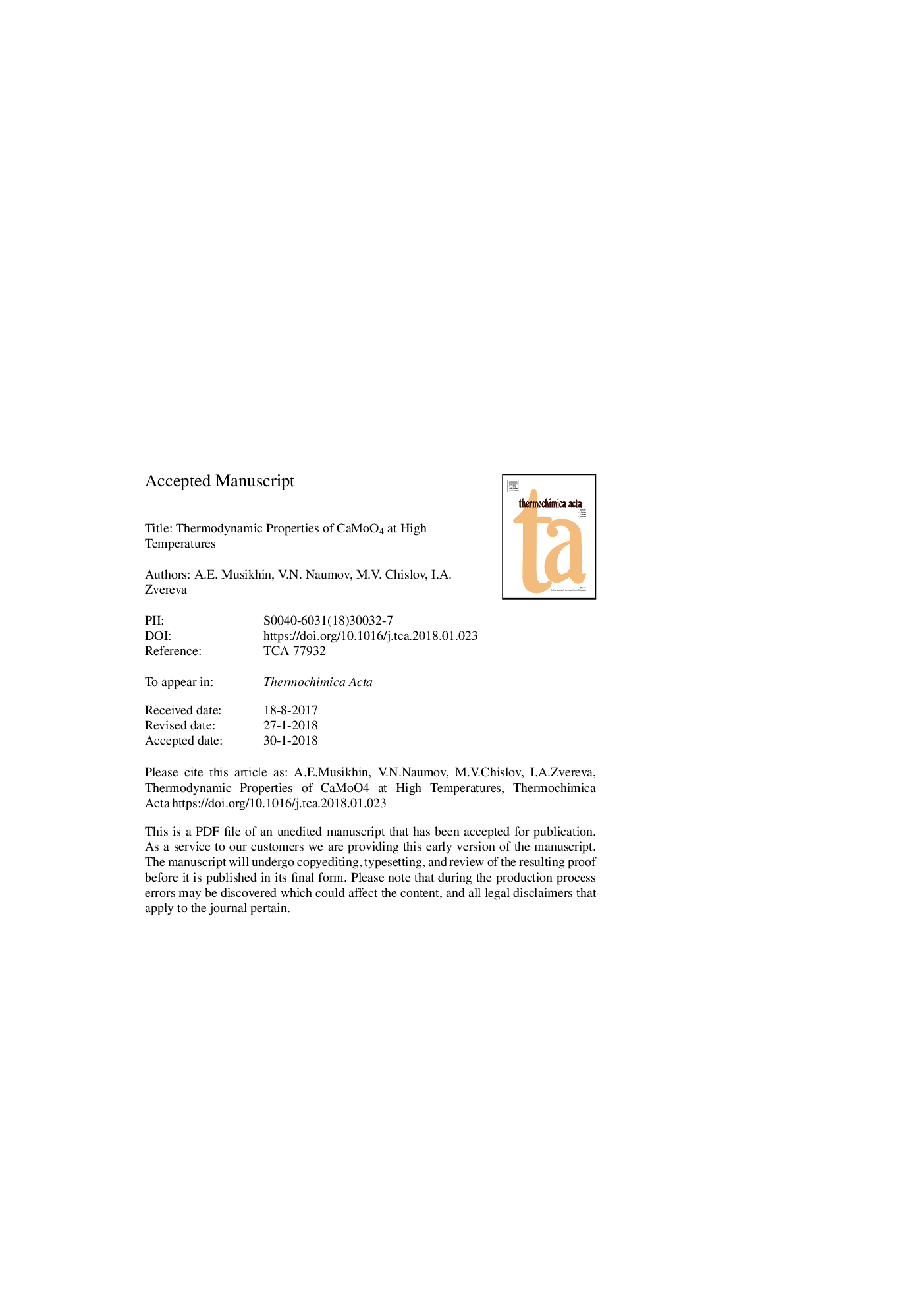 Thermodynamic properties of CaMoO4 at high temperatures