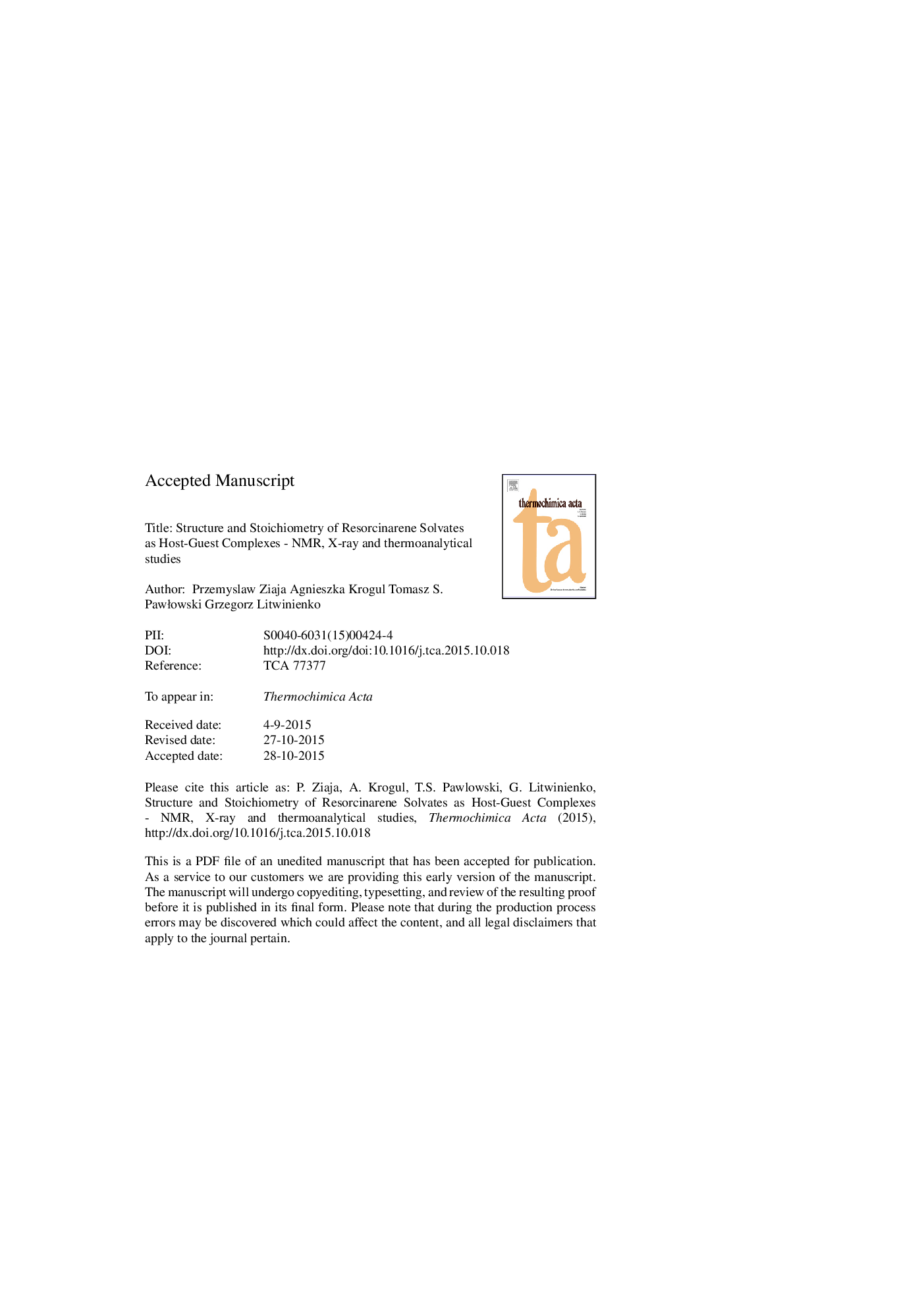 Structure and stoichiometry of resorcinarene solvates as host-guest complexes - NMR, X-ray and thermoanalytical studies