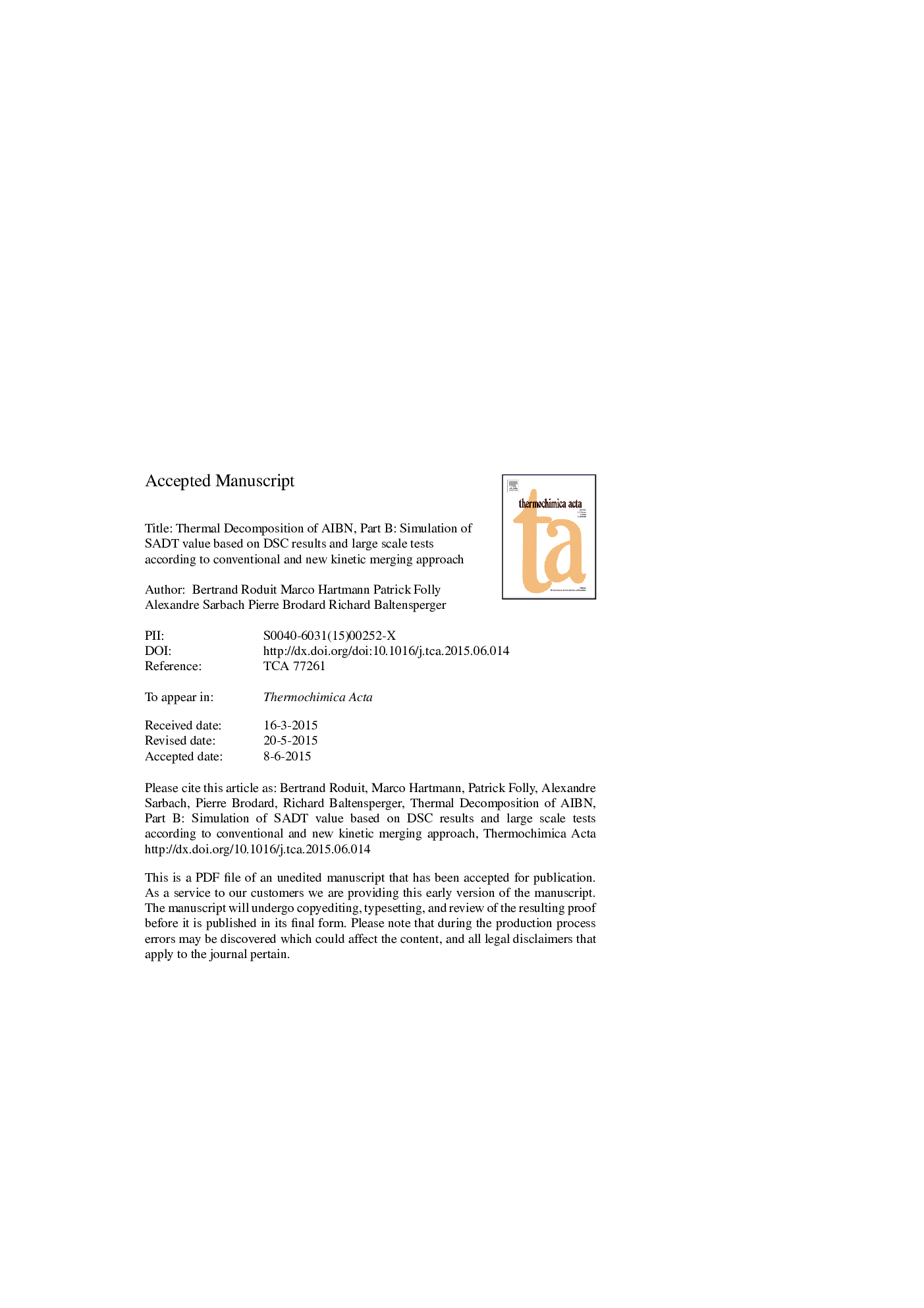 Thermal decomposition of AIBN, Part B: Simulation of SADT value based on DSC results and large scale tests according to conventional and new kinetic merging approach