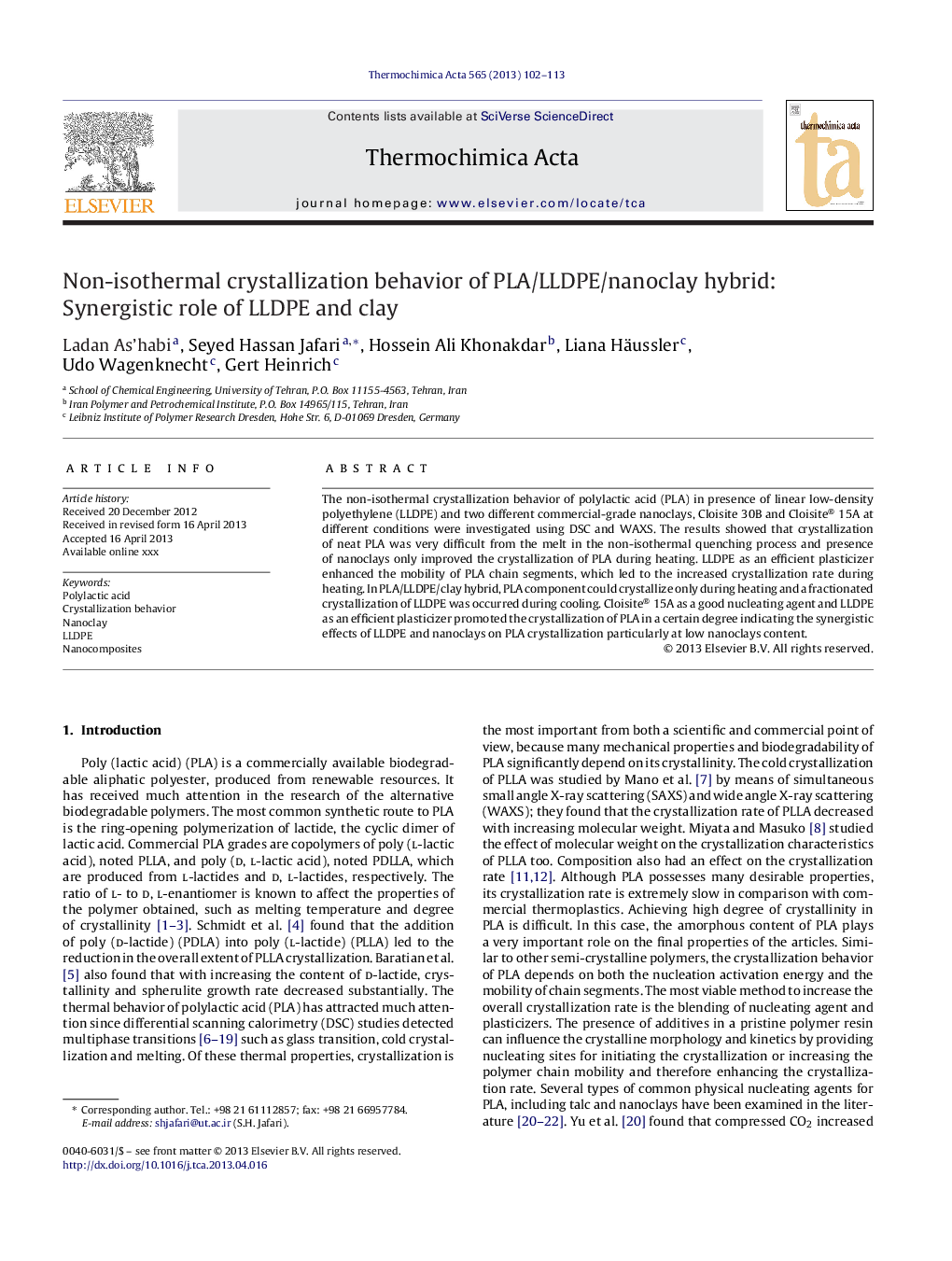 Non-isothermal crystallization behavior of PLA/LLDPE/nanoclay hybrid: Synergistic role of LLDPE and clay