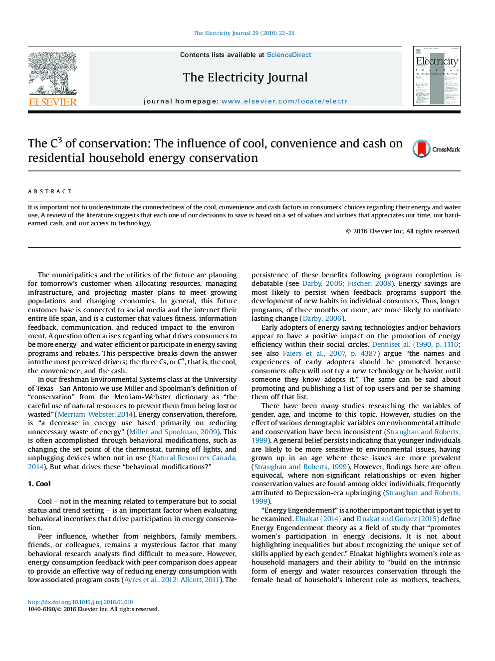 The C3 of conservation: The influence of cool, convenience and cash on residential household energy conservation