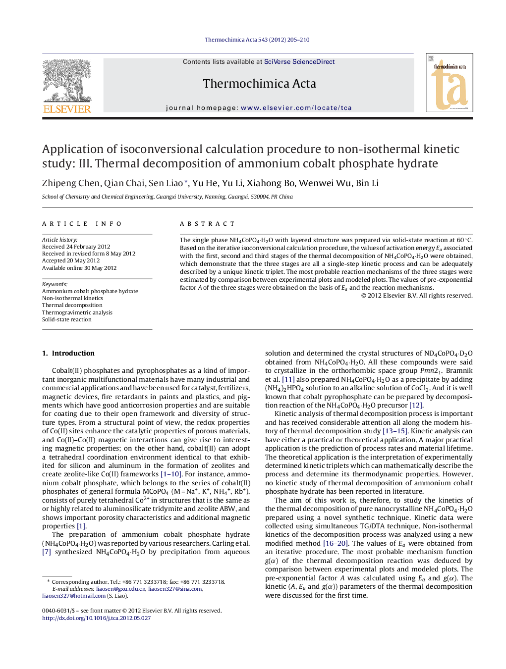 Application of isoconversional calculation procedure to non-isothermal kinetic study: III. Thermal decomposition of ammonium cobalt phosphate hydrate