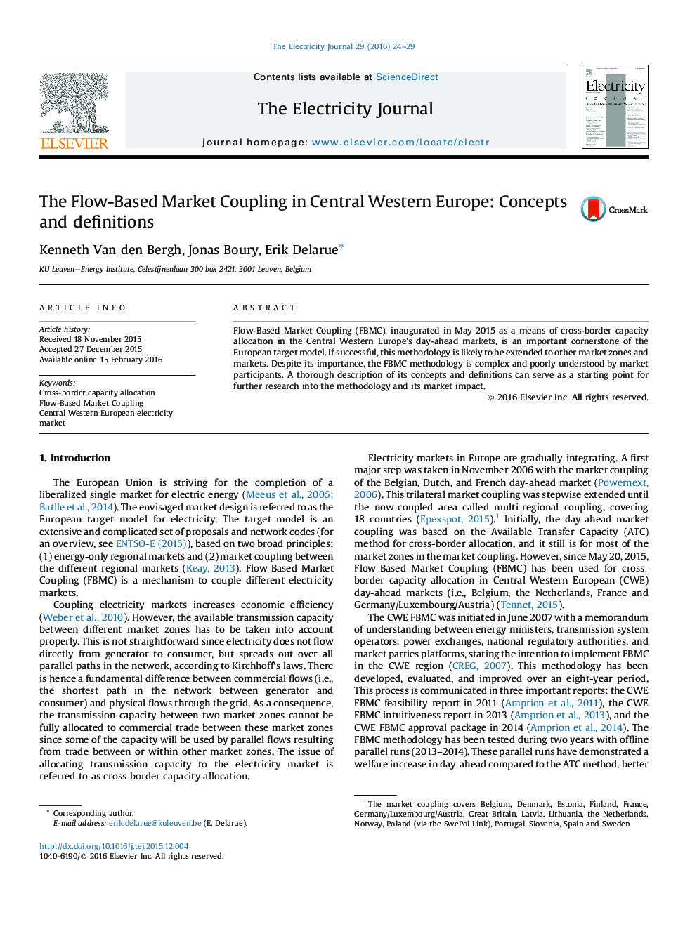 The Flow-Based Market Coupling in Central Western Europe: Concepts and definitions