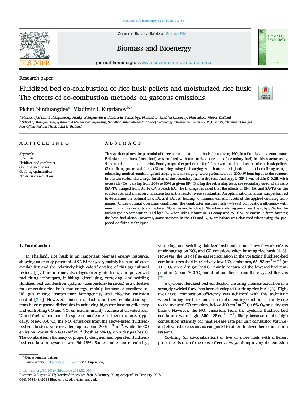 Fluidized bed co-combustion of rice husk pellets and moisturized rice husk: The effects of co-combustion methods on gaseous emissions