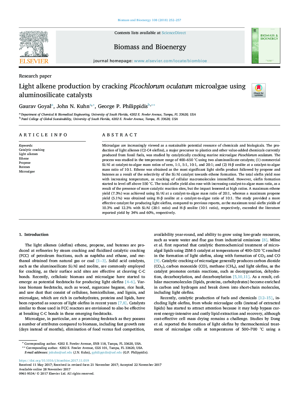 Light alkene production by cracking Picochlorum oculatum microalgae using aluminosilicate catalysts