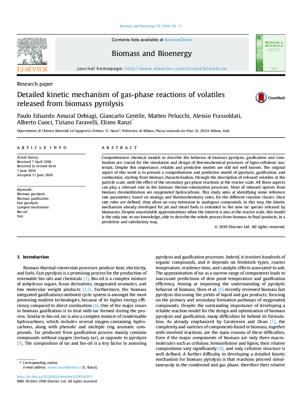Detailed kinetic mechanism of gas-phase reactions of volatiles released from biomass pyrolysis