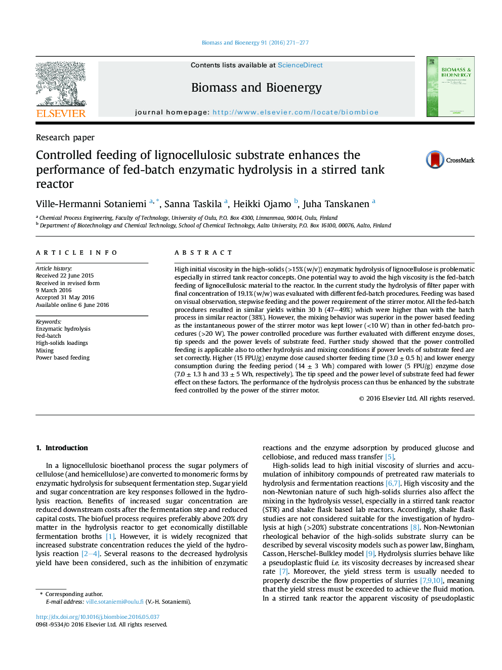 Controlled feeding of lignocellulosic substrate enhances the performance of fed-batch enzymatic hydrolysis in a stirred tank reactor