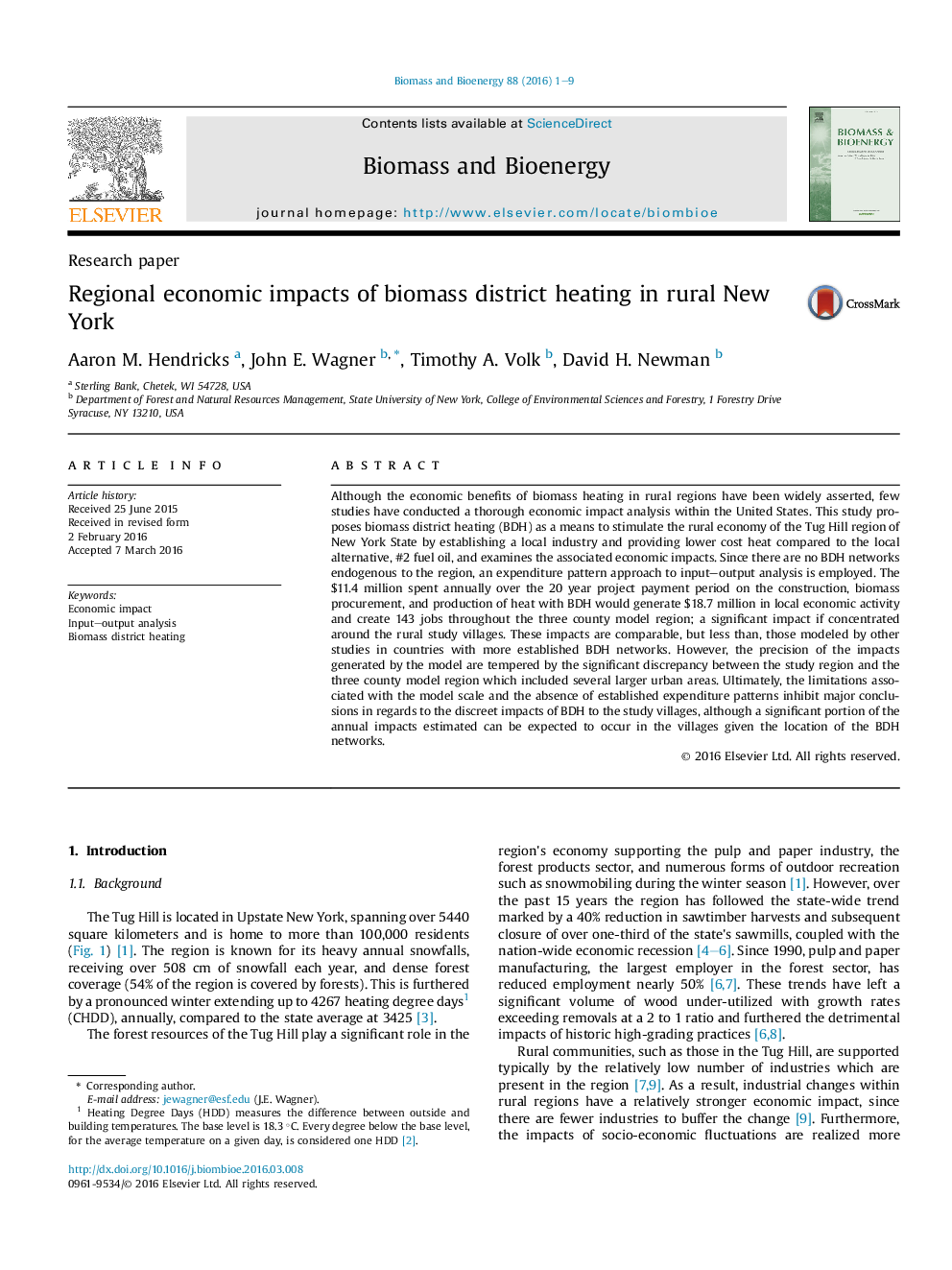 Regional economic impacts of biomass district heating in rural New York