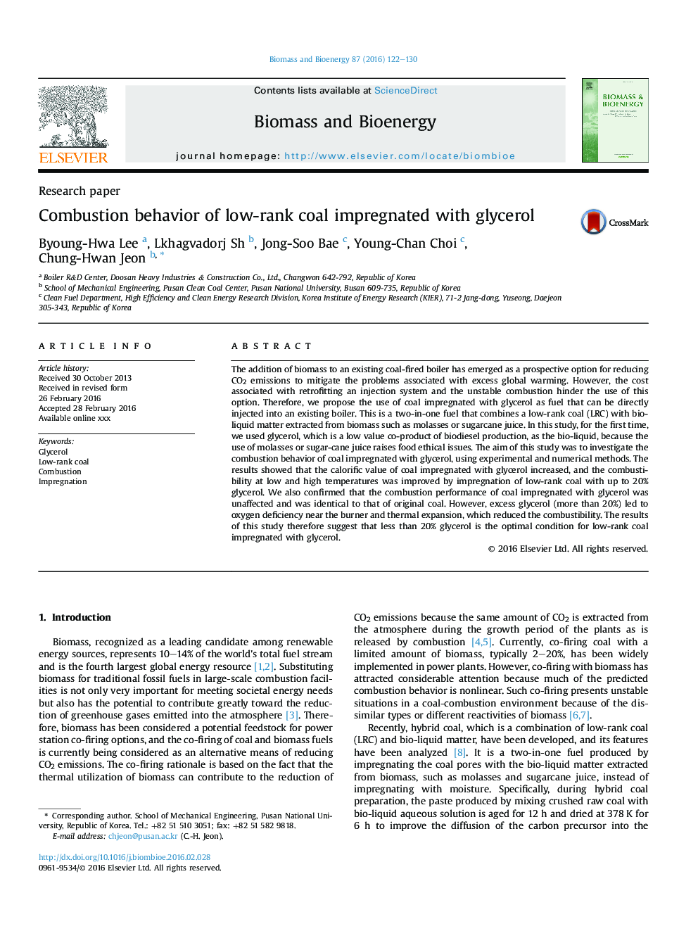 Combustion behavior of low-rank coal impregnated with glycerol