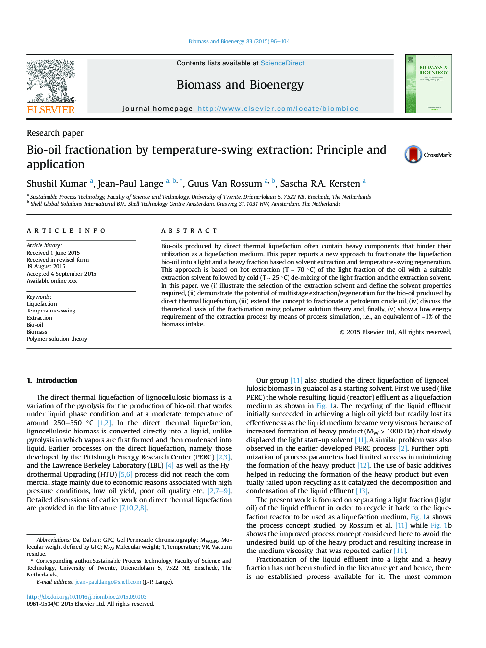 Bio-oil fractionation by temperature-swing extraction: Principle and application