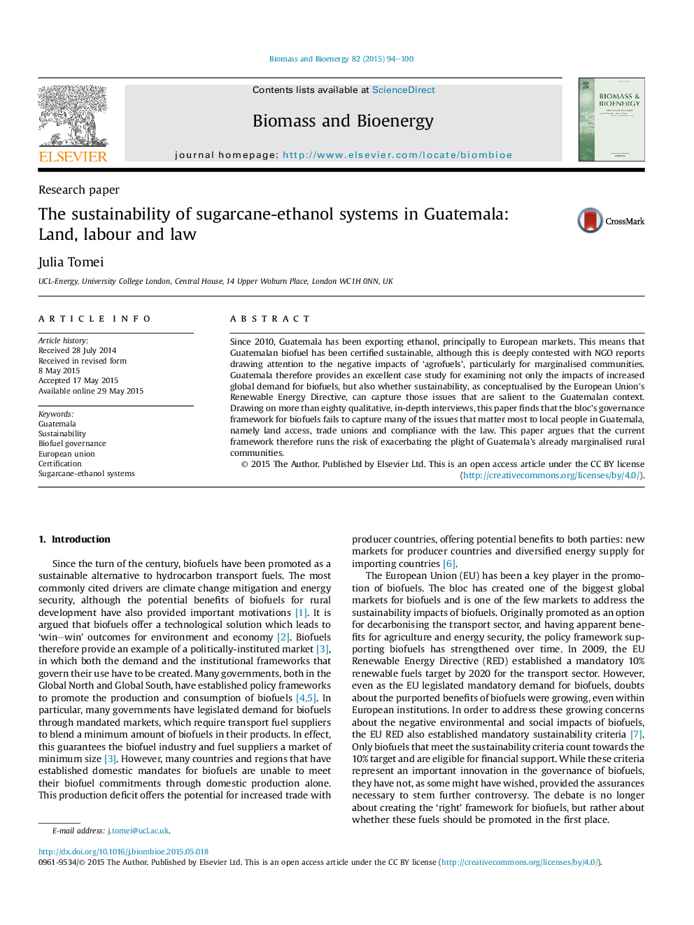 The sustainability of sugarcane-ethanol systems in Guatemala: Land,Â labour and law