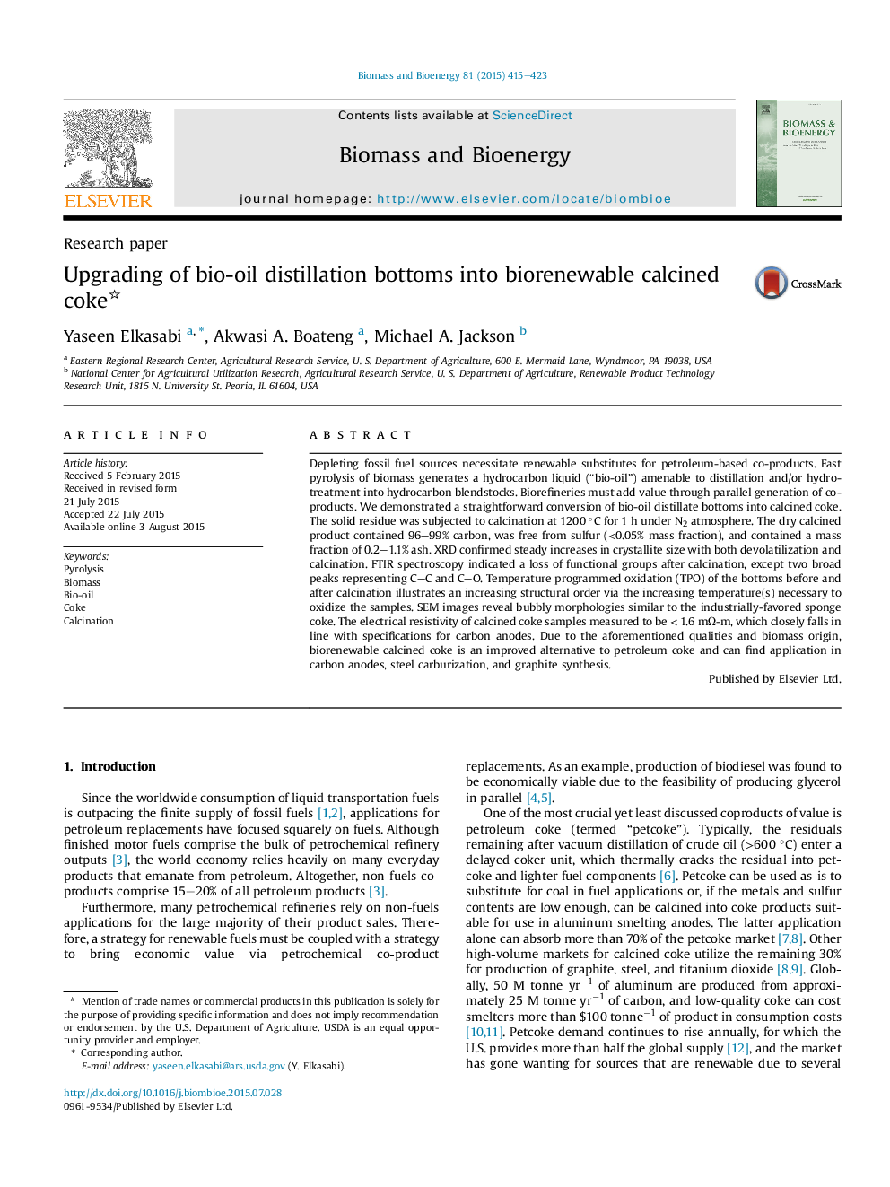 Upgrading of bio-oil distillation bottoms into biorenewable calcined coke